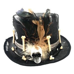Halloween Costume Fedora Hat Black Skeleton Bones